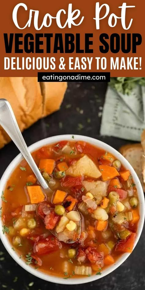 Crock Pot Vegetable Soup, Slow Cooker Vegetable Soup, Easy Veggie Soup, Best Vegetable Soup Recipe, Vegetable Soup Crock Pot, Veg Soup Recipes, Veggie Soup Recipes, Crock Pot Vegetables, Chicken Vegetable Soup Recipes