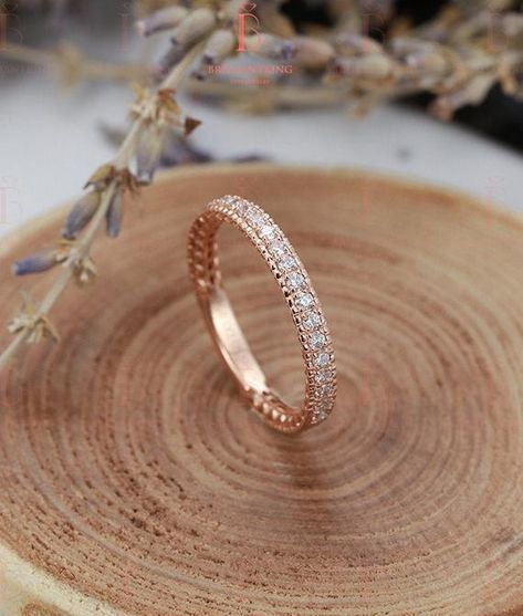 14k Rose Gold wedding band for women moissanite band bridal set stacking dainty matching promise ann 10 Year Wedding Ring, Simple Ring Band, Delicate Gold Ring, Gold Wedding Bands Women, Wedding Band For Women, Rose Gold Wedding Band, Stacked Wedding Bands, Moissanite Band, Band Art