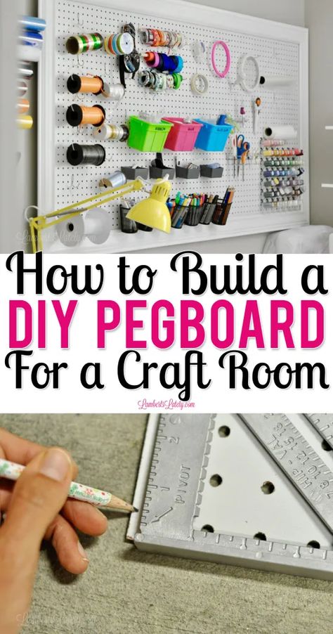 This tutorial for building a DIY pegboard for a craft room shows building, installation, and organization of a pegboard. See step by step instructions from how to build, how to hang, and how to make into a gorgeous decor piece! Peg Board Diy Ideas, Pegboard Diy How To Make, Pegboard For Craft Room, Pegboard Ideas Craft Room, How To Hang A Pegboard, Peg Board Craft Organization, Cricut Pegboard Organization, Useable Crafts, Cricut Workspace