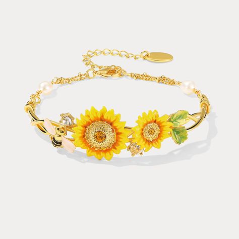 Natures Jewelry | Nature Inspired jewelry | Enamel Jewelry | Selenichast Bee Sunflower, Bee Bracelet, Sunflower Bracelet, Bee Bracelets, Cat Pendant Necklace, Sunflower Jewelry, Horses Pendant, Cat Pendants, Enamel Bracelet