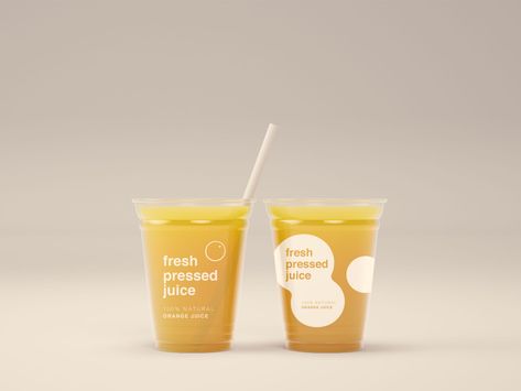 Juice Cups Mockup PSD Juice Cup Design Ideas, Tea Cup Design Ideas, Plastic Coffee Cup Design, Design Cup Drink, Drink Packaging Design Cup, Cup Packaging Ideas, Plastic Cup Coffee Design, Coffee Cup Branding, Plastic Cup Design Ideas