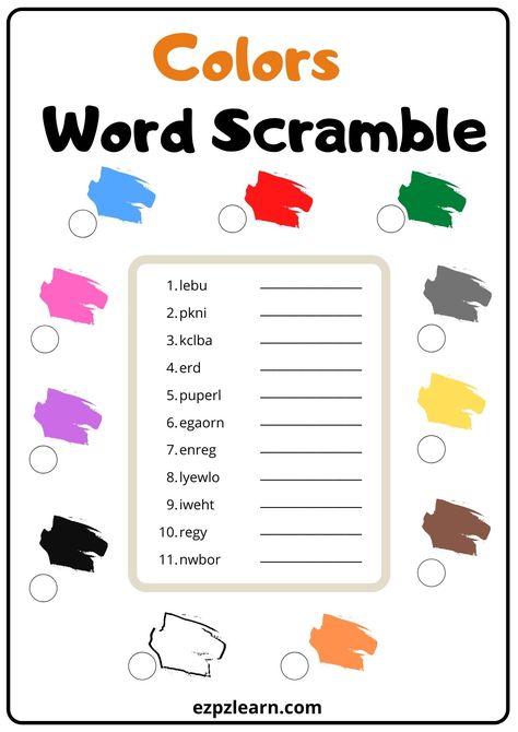 Colors Word Scramble 2 Esl Colors Worksheets, Unscramble Words Worksheets, Fun English Games, Kindergarten Esl, Speaking Cards, Color Worksheet, Esl Learning, Phonics Reading Passages, Word Games For Kids