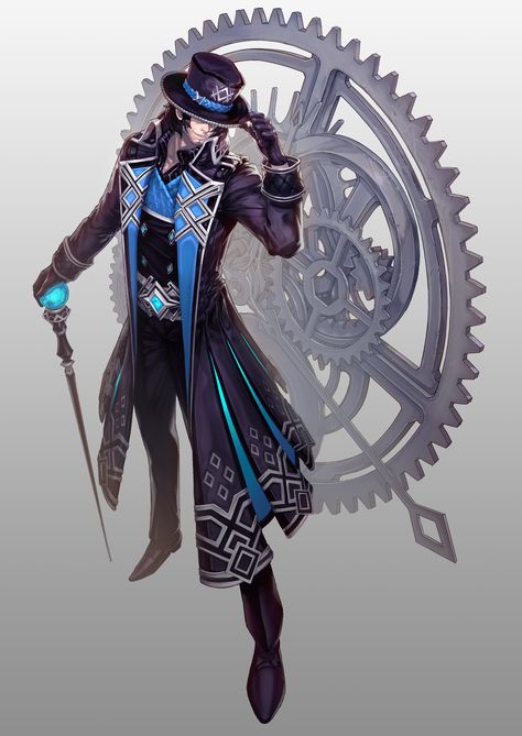 ArtStation - Time Magician, OH JEONGHWAN Steampunk Character, Dungeons And Dragons Characters, Steampunk Design, D&d Dungeons And Dragons, Character Design Male, Fantasy Inspiration, Zombie Apocalypse, Character Creation, Dnd Characters