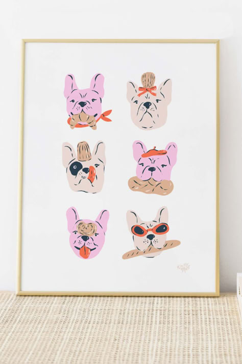 Frenchie Decor, French Bulldog Illustration, French Bulldog Painting, Bulldog Art Print, Puppy Room, Adorable Illustration, French Bulldog Art, French Wall Art, French Dogs