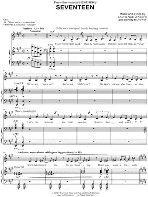 The Sheet Music to Seventeen from Heathers Musical Theatre Sheet Music, Hamilton Piano, Music Hacks, Heathers Musical, Piano Songs Sheet Music, Keyboard Sheet Music, Audition Songs, Piano Chords Chart, Trumpet Music