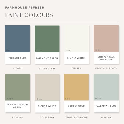 Welcome to The Farmhouse: Let The Refresh Begin! Colour Palette Farmhouse, Beachy Farmhouse Color Palette, Country Colours Palette, Colourful Modern Farmhouse, Carolina Gull Palette, Country Cottage Colour Palette, Home Colour Pallets, Colour Palette House Interiors, Farmhouse Colours Palette