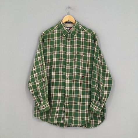 "Vintage Tommy Hilfger Checked Shirt Medium Green Tommy Jeans Checkered Oxfords Buttondown Size M Please contact me for any questions about this clothing before buying. Size on tag : Size M Measurement : Armpit to armpit : 25\" inches Back collar to hem (total length) : 31\" inches Weight : 0.36 kg Condition : Good Condition. No holes and no stains. Delivery / Postage :- DHL EXPRESS / EXPEDITED = 3-5 business day. ** WE ARE USING DHL EXPRESS, IT TAKES 3-5 WORKING DAYS ONLY TO ARRIVE. PLEASE LEAV Green Checkered, Sherpa Coat, Vintage Tommy Hilfiger, Tommy Hilfiger Man, Parka Jacket, Black Boys, Mens Shirt, Rugby Shirt, Baseball Shirts