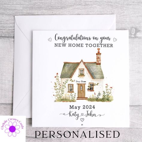 Personalised New Home Card - House Warming Card  - New Home Together House Warming Card, Diy Watercolor Cards, Card House, New Home Greetings, House Paintings, New Home Card, Home Together, Home Card, Moving In Together