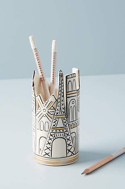 Anthropologie Cityscape Pencil Cup Bedroom Design Diy, Diy Tumblr, Pencil Cup, Cadeau Diy, Book Stationery, Bohemian Home, Office Accessories, Pen Holder, Wall Decor Bedroom