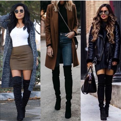 Modest Street Fashion, Thigh High Boots Outfit, Over The Knee Boot Outfit, Bota Over, High Heels Outfit, Knee Boots Outfit, Black Boots Outfit, High Boots Outfit, Pastel Outfit