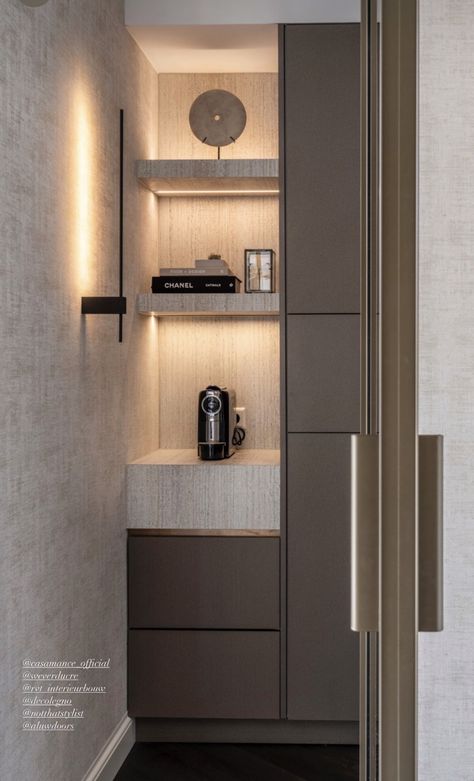 Coffee Station In Bedroom, Coffee Station Bedroom, Hotel Coffee Station, Bedroom Coffee Station, Bedroom Kitchenette, Home Bar Ideas, Coffee Organization, Coffee Cabinet, Coffee Stations