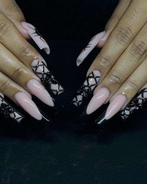 Corset Nails 🕷️🕷️🕷️ ~ ~ ~ If reading, BOOK @_nailedbyniyy for your summer sets 🖤 ~ ~ ~ ~ #explorepage #explore #nails #nailsnailsnails #nailinspo #blacknails #nailaddict #nailjunkie #corset #emo Corset Nails Designs, Corset Nails, Emo Nails, Summer Sets, Bunny Nails, Nail Idea, Ribbon Design, Reading Book, Hand Art