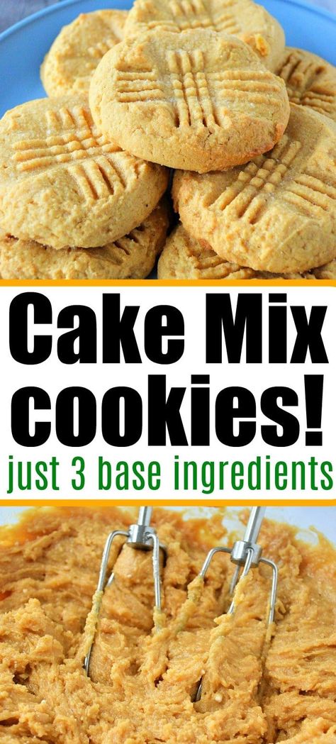 Cake mix cookies recipe is here. Easy recipe to transform cake mix into any type of cookie you want, peanut butter is our fave. #cakemix #cakemixcookies #cakemixrecipes #cookieswithcakemix #peanutbuttercookies Peanut Butter Cake Mix Cookies, Peanut Butter And Chocolate Chips, Nut Butter Cookies, Cake Box Cookies, Brownies Recipes, Yummy Desserts Easy, Cake Mix Cookie Recipes, Peanut Butter And Chocolate, Vanilla Cake Mixes