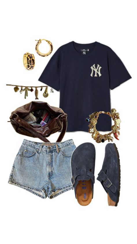 outfit, fashion, navy, birkenstock, leopard, jewellery, charm necklace, charm bracelet, trendy, coolgirl Birkenstock Outfit, Bracelet Trendy, Fancy Fits, New Years Outfit, Cute Winter Outfits, Summer Fits, Swaggy Outfits, Necklace Charm, Really Cute Outfits