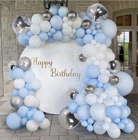 Gold And Pink Balloons, Γενέθλια Mickey Mouse, 17. Geburtstag, Blue Party Decorations, Blue Birthday Parties, Pastel Balloons, Silver Balloon, Bleu Pastel, Party Background