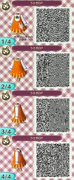 Orange bunny dress Red And Black Clothes, Dress Qr Code, Acnl Qr Codes, Motif Acnl, Cozy Gaming, Animal Crossing 3ds, Ac New Leaf, Leaf Animals, Happy Home Designer