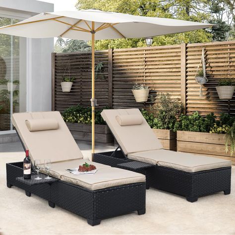 PRICES MAY VARY. STURDY & COMFORTABLE: The patio chaise lounges are constructed from rust-resistant steel frame and all-weather PE rattan, which is stable and sturdy to ensure long-term use. The cushions are filled with 2.3" thick high resilience sponge for superb comfort and relaxation, breathable cushion cover with zipper is 250G polyester water repellent, UV-resistant, easy to remove/replace and machine washable. ADJUSTABLE BACK HEIGHT: The back of this recliner has 5 reclining positions, you Wicker Chaise, Wicker Chaise Lounge, Black Rattan, Chaise Lounge Chairs, Reclining Chair, Lounge Chairs, Repellent, Chaise Lounge, Lounge