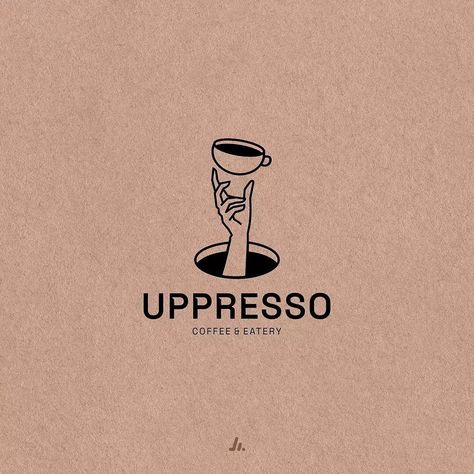 Logos.ai — @julianardhi.co . Branding for UPPRESSO Coffee &... Cafe Branding Design Coffee Shop, Coffee Shop Brand Identity Design, Coffee Brands Logo, Coffee Mug Logo, Cute Cafe Names, Cafe Names Ideas Logo, Coffee Logo Branding, Cafe Logo Design Creative, Coffee Shop Design Logo