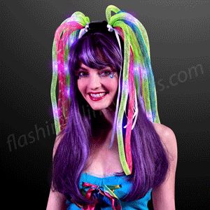 Neon Rave Noodle Hair Headbands with Purple LEDs - SKU NO: 11341-NEON Noodle Hair, Light Up Hats, Purple Led Lights, Neon Rave, Rave Hair, Rave Gear, Neon Hair, Mardi Gras Parade, Search Google