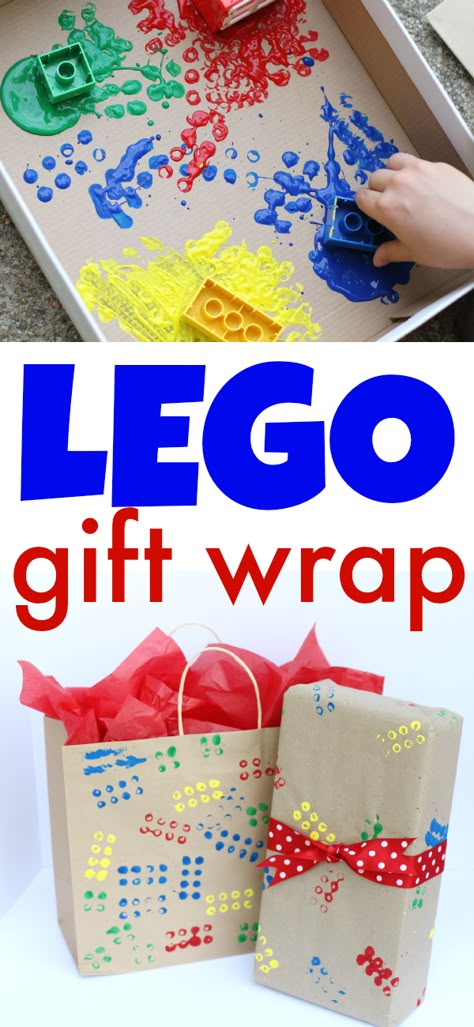 Such a fun way to personalize a birthday present using this LEGO-stamped gift wrap! Lego Gift, Lego 5, Lego Themed Party, Jonathan Smith, Lego Board, Lego Gifts, Lego Activities, Lego Lovers, A Birthday Present