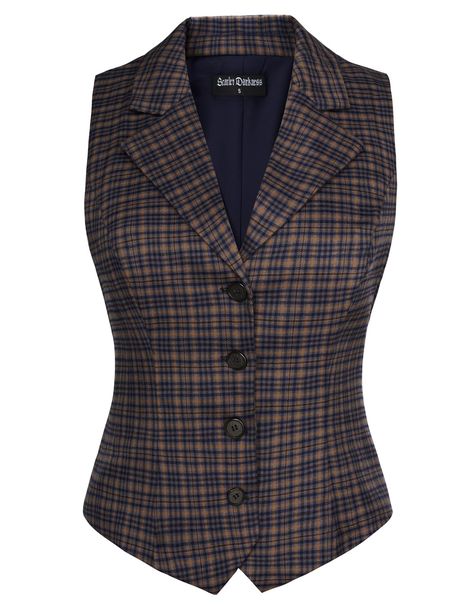 PRICES MAY VARY. CLASSIC PLAID FABRIC - This waistcoat vest features a timeless plaid pattern that adds a touch of sophistication to any outfit, making it perfect for your wardrobe ADJUSTABLE BACK WAIST - Designed with an adjustable waist clasp at the back, this womens vest allows you to create a flattering silhouette to ensure a perfect fit OTHER DESIGNS - The elegant V neck and lapel collar design give this vest top a refined look, while the sleeveless design and button-down front make this bl Tailored Vest For Women, Ladies Vest Outfit, Ladies Waistcoat Outfit, Women’s Vest Pattern, Ivy League Style Women, Unique Tops For Women, Cute Vests, Sabrina Spellman Style, Women Waistcoat