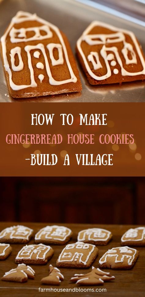 two pictures of gingerbread house cookies Make Gingerbread House, Gingerbread House Recipe, House Cookies, How To Make Gingerbread, Homestead Kitchen, Leftover Dough, Gingerbread House Cookies, Gingerbread Village, Gingerbread Houses