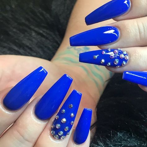 Blue Nails. Nails with Rhinestones. Summer Nails. Ballerina Nails. Acrylic Nails. Summer Nails Ballerina, Blue Nails With Diamonds, Nails With Rhinestones, Nails Ballerina, Summer Toe Nails, Hot Blue, Blue Acrylic Nails, Blue Nail Art, Nails Set