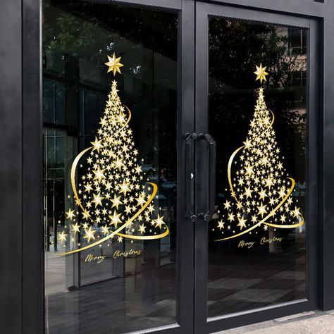 Diy Window Clings, Glass Storm Doors, Christmas Window Stickers, Diy Wand, Door Murals, Glass Decals, Tree Stickers, Gold Christmas Tree, Styl Glamour