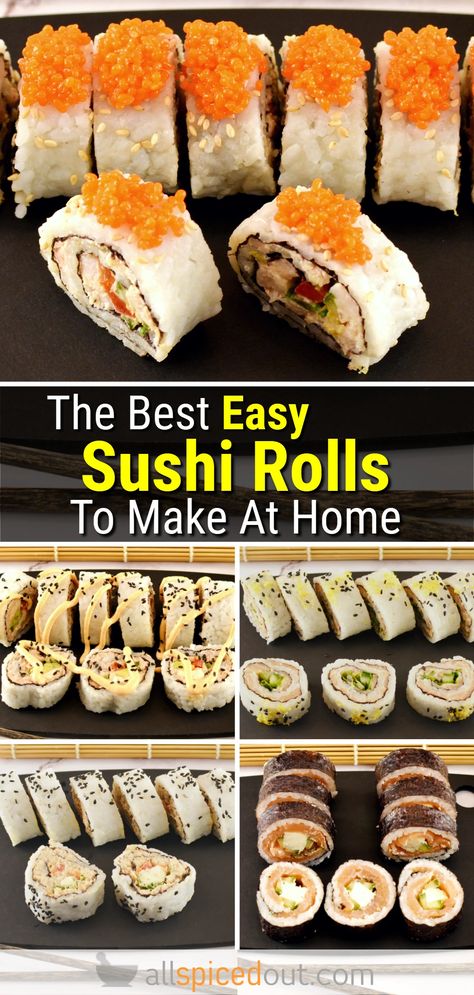 The Best Easy Sushi Rolls To Make At Home Sushi Rolls With Crab Meat, Salmon Cream Cheese Sushi Roll, No Seafood Sushi, Soy Paper Sushi Rolls, Homemade Sushi Night, Sushi Fillings Ideas, How To Make Sushi Rolls, Sushi At Home Recipes, Easy Sushi Rolls At Home