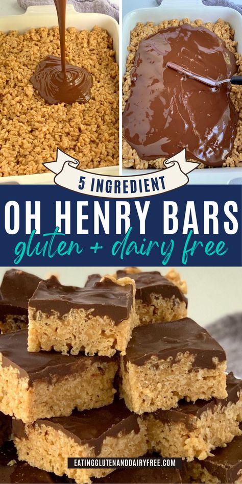 Some gluten free and dairy free Oh Henry Bars on a plate. 5 Ingredient Gluten Free Desserts, Gluten Free Peanut Butter Rice Krispie Treats, Dairy Free Dessert Store Bought, Gluten Free Dairy Free Oatmeal Bars, Non Dairy Gluten Free Desserts, Gluten Free Non Dairy Desserts, Gluten Dairy Free Desserts Easy, No Bake Gluten Free Bars, Easy Gluten Free Bars