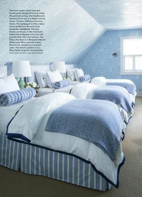 Bunk Rooms, Twin Bedroom, Bunk Room, Beach House Interior, Attic Rooms, White Rooms, Blue Rooms, Blue Bedroom, Wallpaper Bedroom