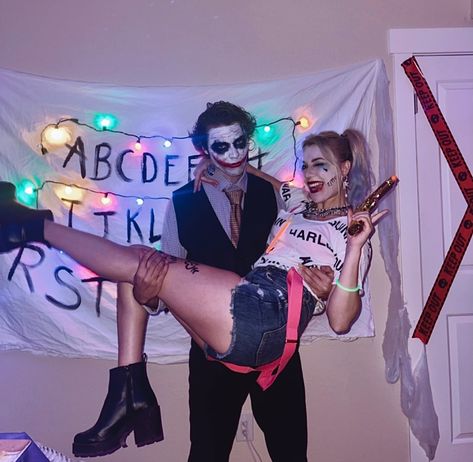 halloween harley quinn joker couple costume ideas boyfriend halloween party Couples Halloween Costume Harley Quinn And Joker, Holloween Costume For Bf And Gf, Joker And Harley Couple Costume, Couple Halloween Costumes Joker And Harley, Halloween Harley Quinn And Joker, Harley Quinn And Joker Halloween Costumes, Cupples Halloween Costumes Ideas Cute, Harley Joker Costume, Matching Couple Customes Halloween