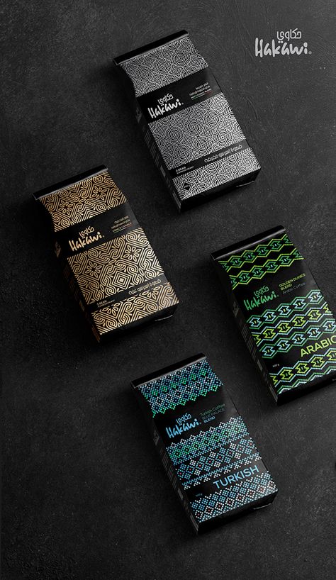 Hakawi Coffee Packaging on Behance Creative Coffee Packaging, Coffee Label Design, Pouch Packaging Design, Coffee Packaging Design, Coffee Bag Design, Coffee Pouch, Packaging Design Ideas, Spices Packaging, Tea Packaging Design