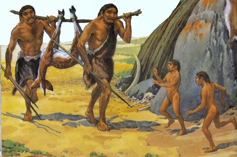 Homo Sapiens were known as "forager society" which is sometimes referred to "hunting and gathering". The hunt required the men to be extremely strong and to have exceptional endurance. Stone Age People, Homo Habilis, Araling Panlipunan, Prehistoric Man, Prehistoric World, Early Humans, Human Evolution, History Images, Stone Age