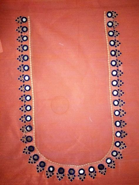 Simple Maggam Mirror Work Designs For Blouses, Mirror Work Simple Designs, Simple Mirror Work Blouse Designs, Simple Mirror Work Blouse, Mirror Blouse Design, Simple Mirror, Mirror Work Blouse Design, Kutch Work Designs, Mirror Work Blouse