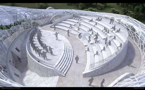 Open Air Theatre Design, Amphitheater Architecture, Open Air Theatre, Auditorium Design, Theater Architecture, Open Air Theater, مركز ثقافي, Campus Design, Urban Landscape Design