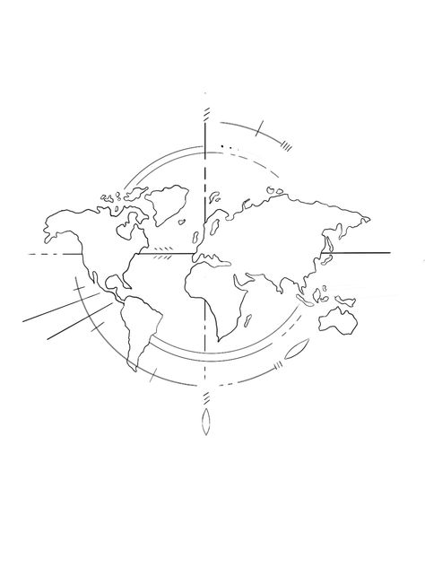 World Map Tattoo Stencil, World Map Vector Free, Tattoed Heart, World Map Outline, Vector Picture, Travel Tattoo Ideas, World Map Tattoos, Compass Drawing, Globe Tattoos