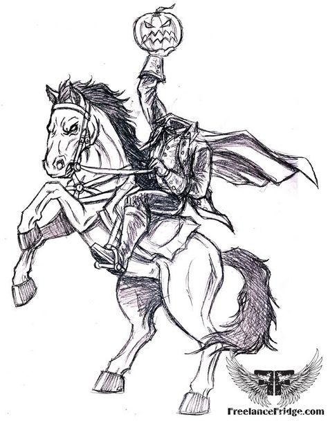 . Headless Horseman Drawing, Headless Horseman Tattoo, Ghost Rider Tattoo, Animal Stencil Art, Badass Drawings, Hollow Art, Headless Horseman, Spooky Tattoos, Horse Drawings