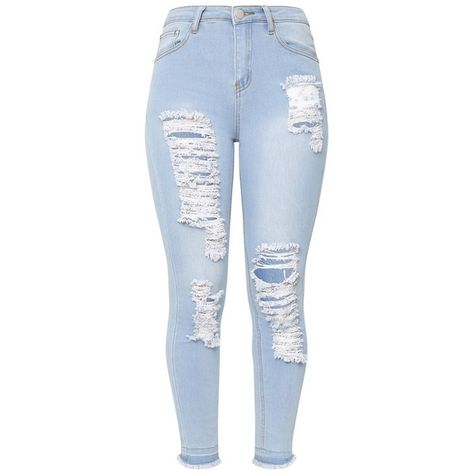 Light Wash Drop Hem Super Ripped Skinny Jean ($40) ❤ liked on Polyvore featuring jeans, bottoms, jean, distressed jeans, blue ripped jeans, denim skinny jeans, light wash distressed jeans and destroyed jeans Light Wash Ripped Jeans Outfit, Pants Ripped, Cute Ripped Jeans, Light Wash Ripped Jeans, Ripped Jeans Outfit, Ripped Pants, Jeans Outfit Women, Jeans Destroyed, Blue Ripped Jeans