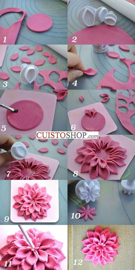 Kue Fondant, Flori Din Lut, Flori Fondant, Fondant Cake Tutorial, Cupcake Fondant, Sugar Paste Flowers, Fondant Flower Tutorial, Decoration Patisserie, Icing Flowers