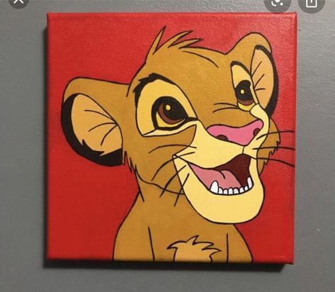 Desniy Drawings, Lion King Painting Easy, Cool Paintings On Canvas, Cute Disney Paintings, Canvas Painting Ideas Disney, Lion Painting Easy, Cute Disney Paintings Easy, Lion King Canvas Painting, Disney Character Paintings On Canvas