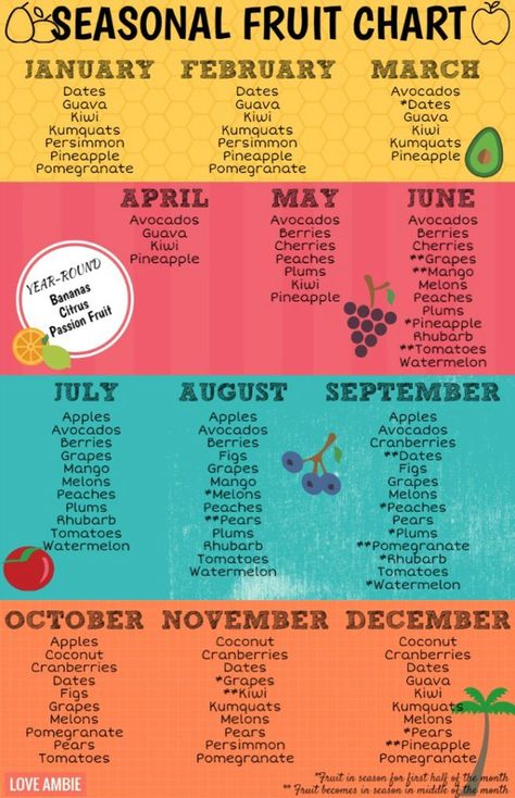 Seasonal Fruit Chart, What Fruit Is In Season, Fruit Season Chart, In Season Fruit, Fruit Chart, Fruits In Season, Fruits Basket Funny, Fruit And Vegetable Diet, Seasons Chart