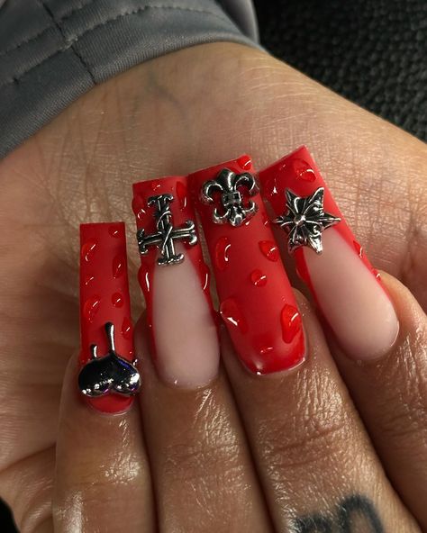 wet settttt 🧏🏽‍♀️😝 ✵ products used: - buttercream - xxl no c-curve nail tips @dimenailsupply •USE MY CODE: MELLA10 for $$ off!!• ✵ bo… | Instagram Red Exotic Nails, Curved Nails, Acrylic Toe Nails, Acrylic Nail Set, Punk Nails, Drip Nails, French Tip Acrylic Nails, Exotic Nails, Unique Acrylic Nails