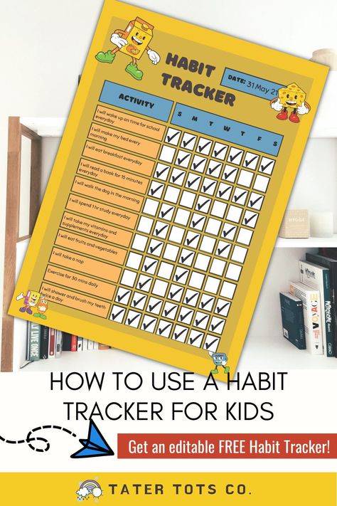 Free printable habit tracker for kids, this is an editable PDF habit tracker checklist which kids can use to train habits Kids Habit Tracker, Free Habit Tracker Printable, Kid Friendly Apps, Good Habits For Kids, Free Habit Tracker, Reward System For Kids, Build Good Habits, Motivation For Kids, Goal Charts