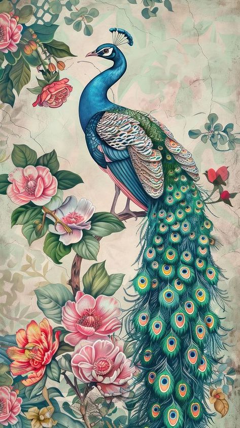 Download premium image of Wallpaper peacock pattern animal bird. by Tanat Chittirungsan about color pencil drawing flower, peacock, flower iphone wallpaper, pride iphone wallpaper, and vintage wallpaper 14879738 Pichwai Art Peacock, Vintage Peacock Art, Two Peacocks Drawing, Peacock Craft Ideas, Peacock Wallpaper Backgrounds, Peacocks Drawings, Real Peacock Images, Peacock Wallpaper Iphone, Peacock Drawing Images