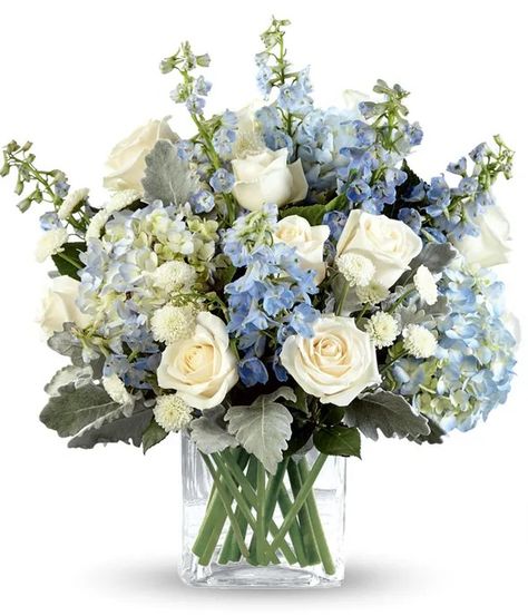 Faithful Guardian Bouquet at From You Flowers Blue Wedding Flowers Bouquet, Blue Flower Arrangements, Blue Delphinium, Hydrangea Bouquet, Hydrangea Not Blooming, Blue Wedding Flowers, Ivory Roses, Flowers For You, Same Day Flower Delivery