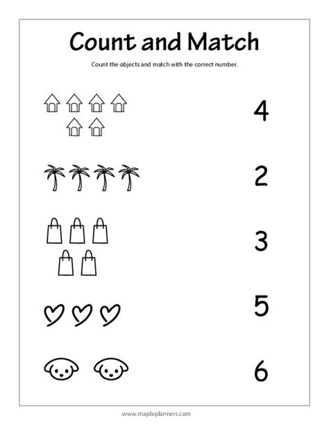 Count and Match Numbers - Free Printable Worksheets Match The Same Number Worksheet, Match Numbers Worksheet, Free Number Worksheets For Preschool, Maths Paper For Nursery, Number Concepts Activities, Matching Numbers Preschool, Free Preschool Worksheets Printables, Count And Match Worksheets 1-20, Lkg Maths Worksheets