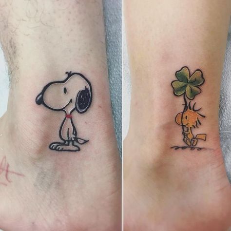 Snoopy And Lucy Tattoo, Snoopy And Woodstock Tattoo Matching, Snoopy And Woodstock Matching Tattoos, Snoopy Matching Tattoos, Snoopy Woodstock Tattoo, Snoopy And Woodstock Tattoo, Woodstock Tattoo, Ruby Tattoo, Grandpa Tattoo