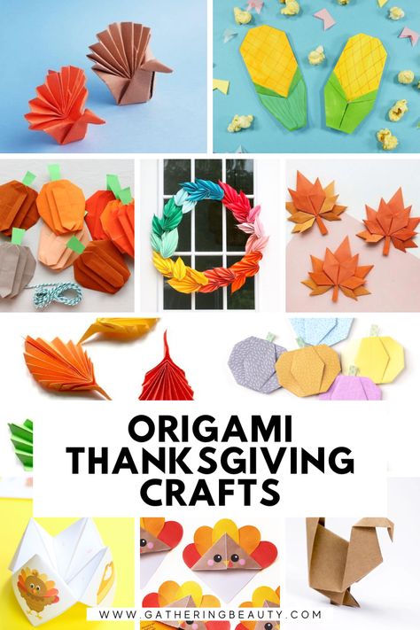 Thanksgiving 3d Crafts, Origami Thanksgiving Decorations, Thanksgiving Origami Easy, Thanksgiving Construction Paper Crafts, Thanksgiving Craft Decorations, Thanksgiving Craft Upper Elementary, Thanksgiving Origami For Kids, Thanksgiving Craft 5th Grade, Thanksgiving Crafts Middle School