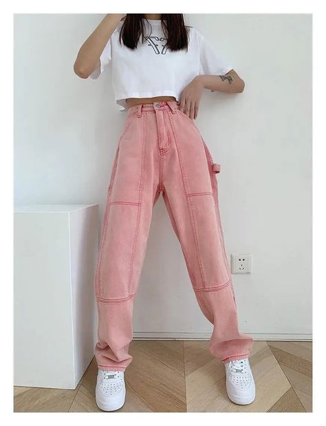 Thickness- regular  Jeans style- straight Closure type- zipper Wash- light  Elasticity- non stretch Cute Pink Pants, Jules Fashion, Y2k Fashion Grunge, Fashion Boards, Pants Collection, Project Planning, Coquette Style, Fashion Grunge, Baby Tees Y2k